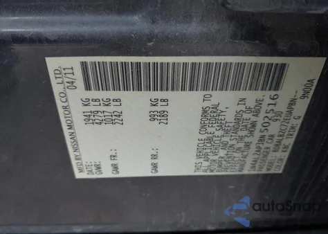 2011 Nissan Altima 2.5 S z USA, uszkodzony, nr VIN 1N4AL2AP3BN502516